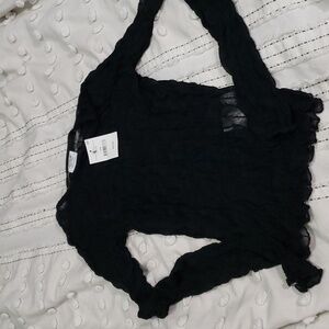 Cotton on ladies halle textured mesh crew neck long sleeve top black xxs nwt